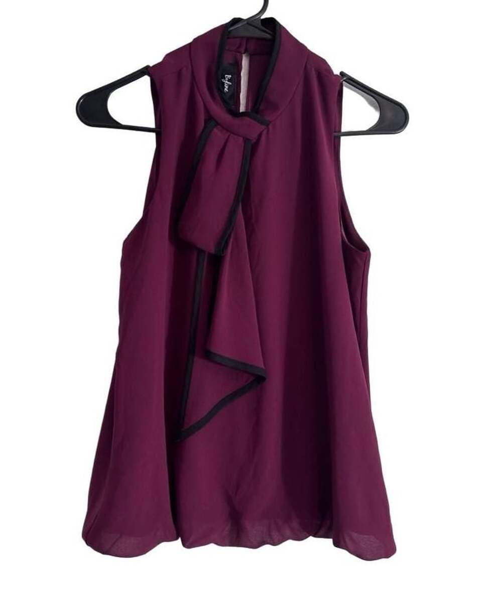 Byline Burgundy Sleeveless Halter Top with Bow Tie Neck